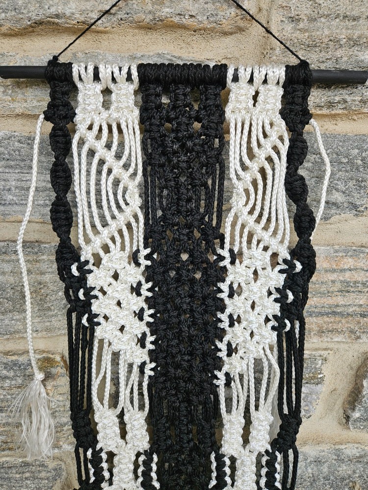 Macrame Wall Hanging 13"x 42" BOHO Style Macrame Wall Decor Black White