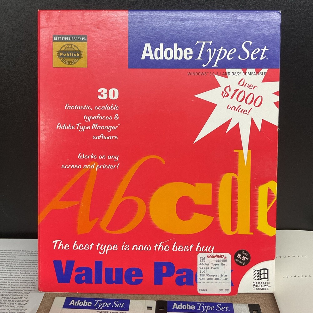 Adobe Type Set Value Pack Big Box PC Software 1990 Adobe