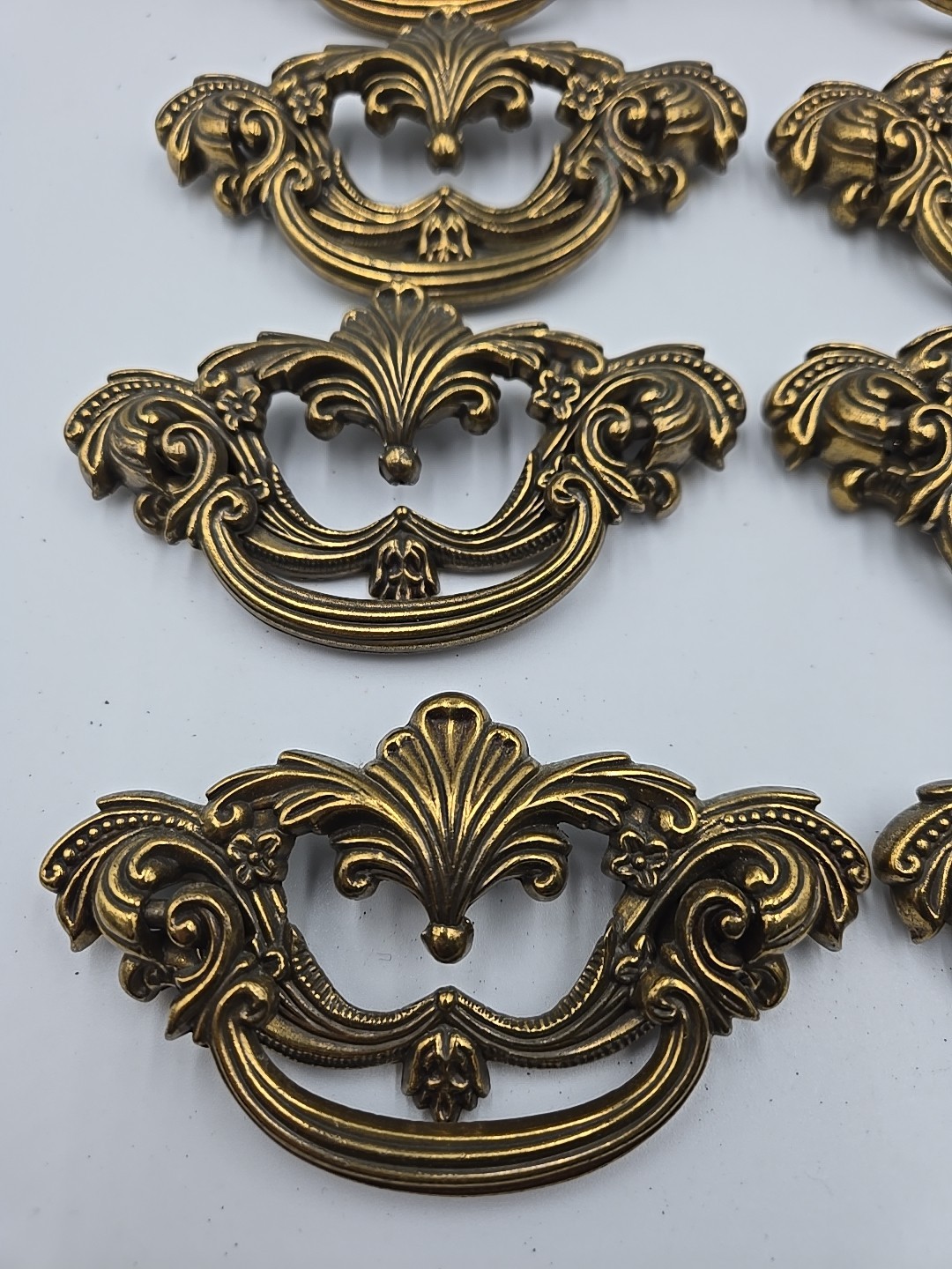 8-3" Antique Brass French Victorian Reclaimed Drawer Pull Ornate Baroque Design