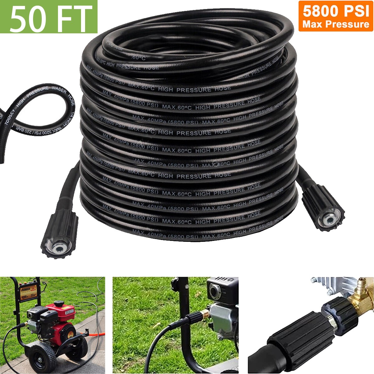 26/33/50ft 5800PSI M22-14 High Pressure Washer Hose Power Washer Extension Hose