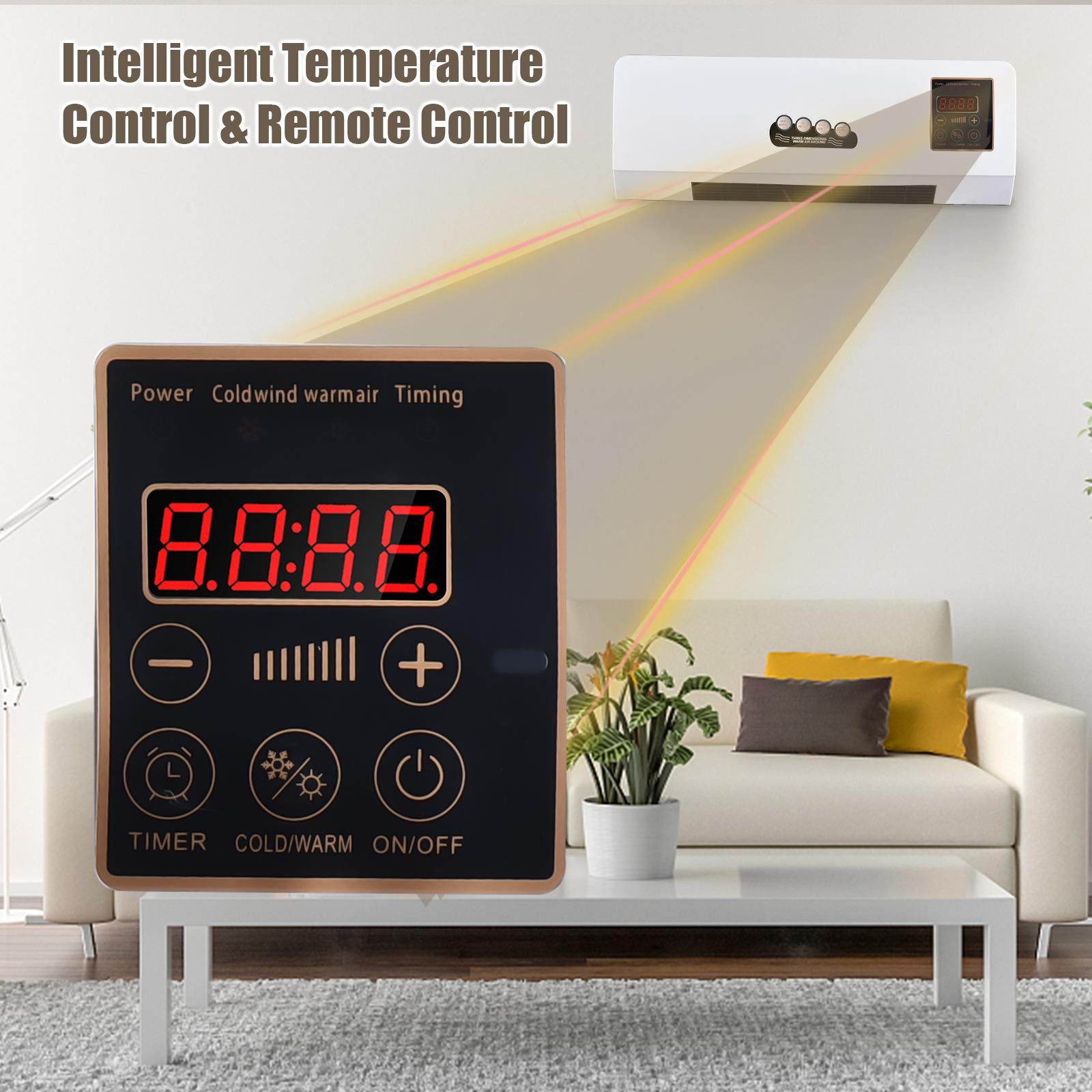 2 in 1 1800W Wall Mounted Heater & Air Cooling Fan Combo with Remote Control