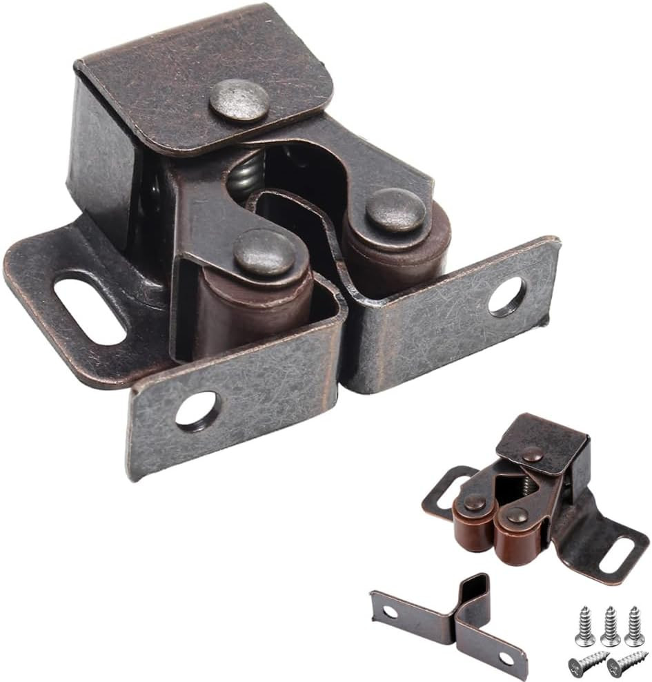 6 Pack Cabinet Latch - Double Roller Catch Hardware for Cupboard Closet Kitchen