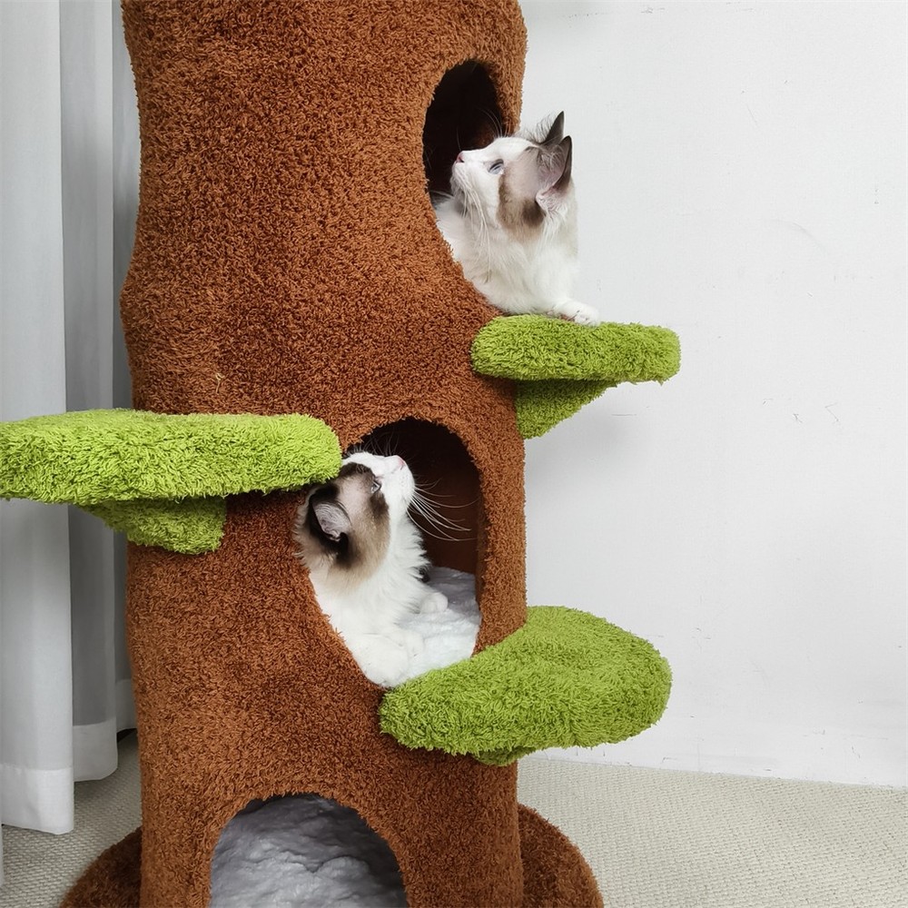 Multi-Level Indoor Cat Climbing Tree Flower Perch Plush Cave Cat Activity Tree