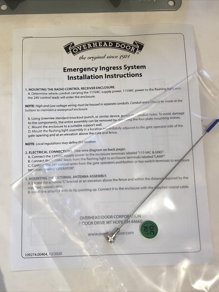 OVERHEAD DOOR Operator Division Door Control Systems A1210CHNF.