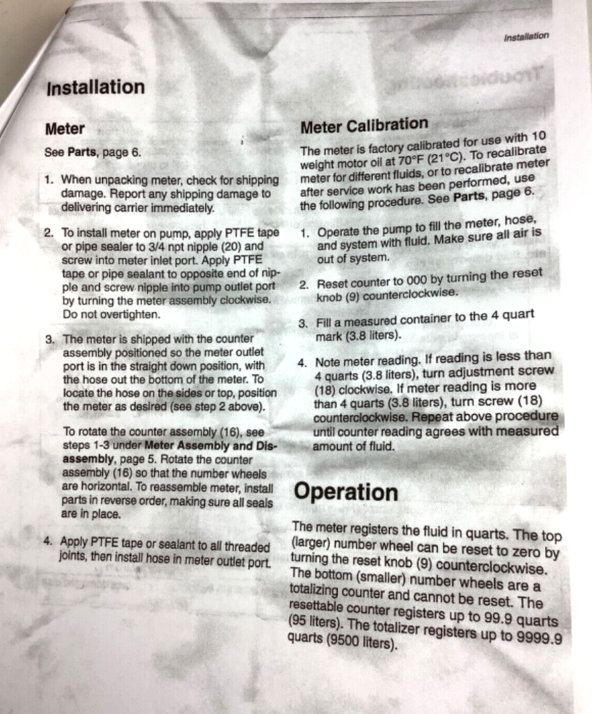 GRACO Model # 260415 Flow Oil Meter / Quarts