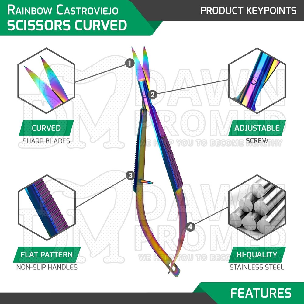 Multi Titanium Rainbow Castroviejo Scissors 4.5" Curved Ophthalmic Instruments