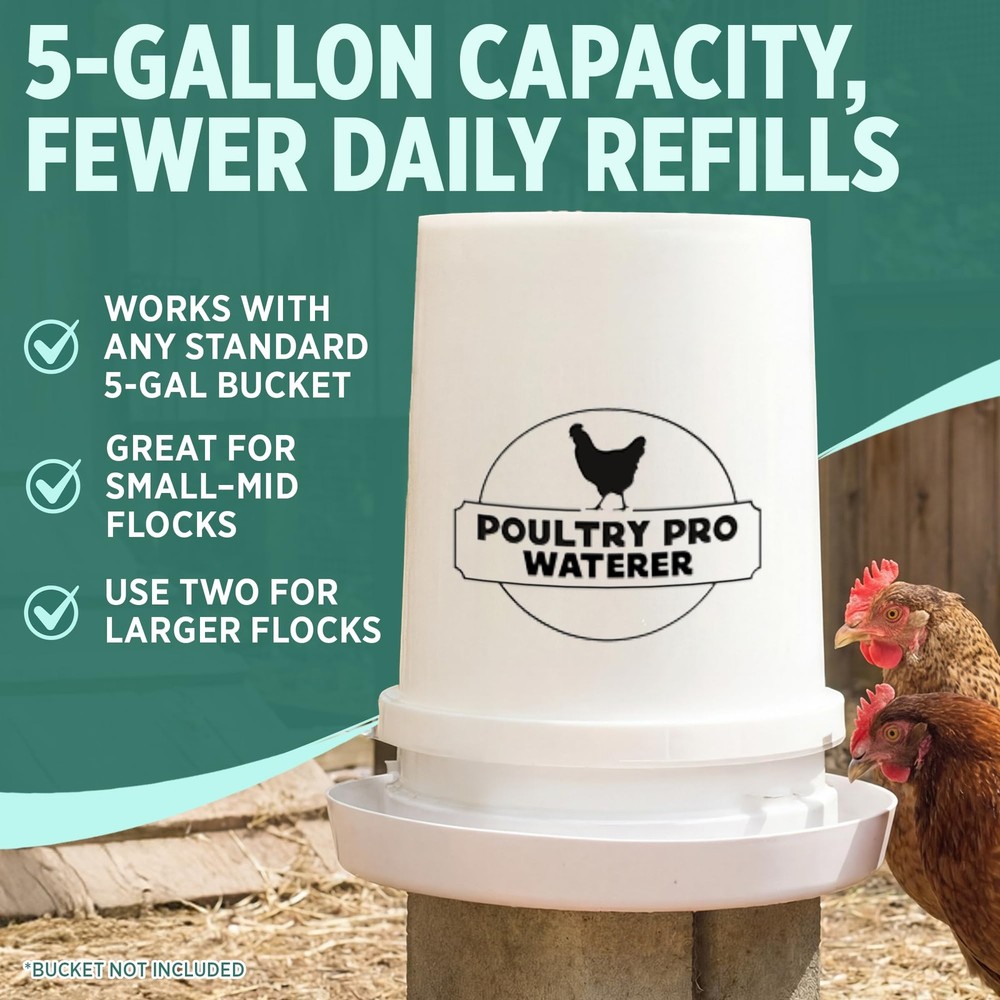 Poultry Pro Chicken Waterer - DIY Automatic 5 Gallon White