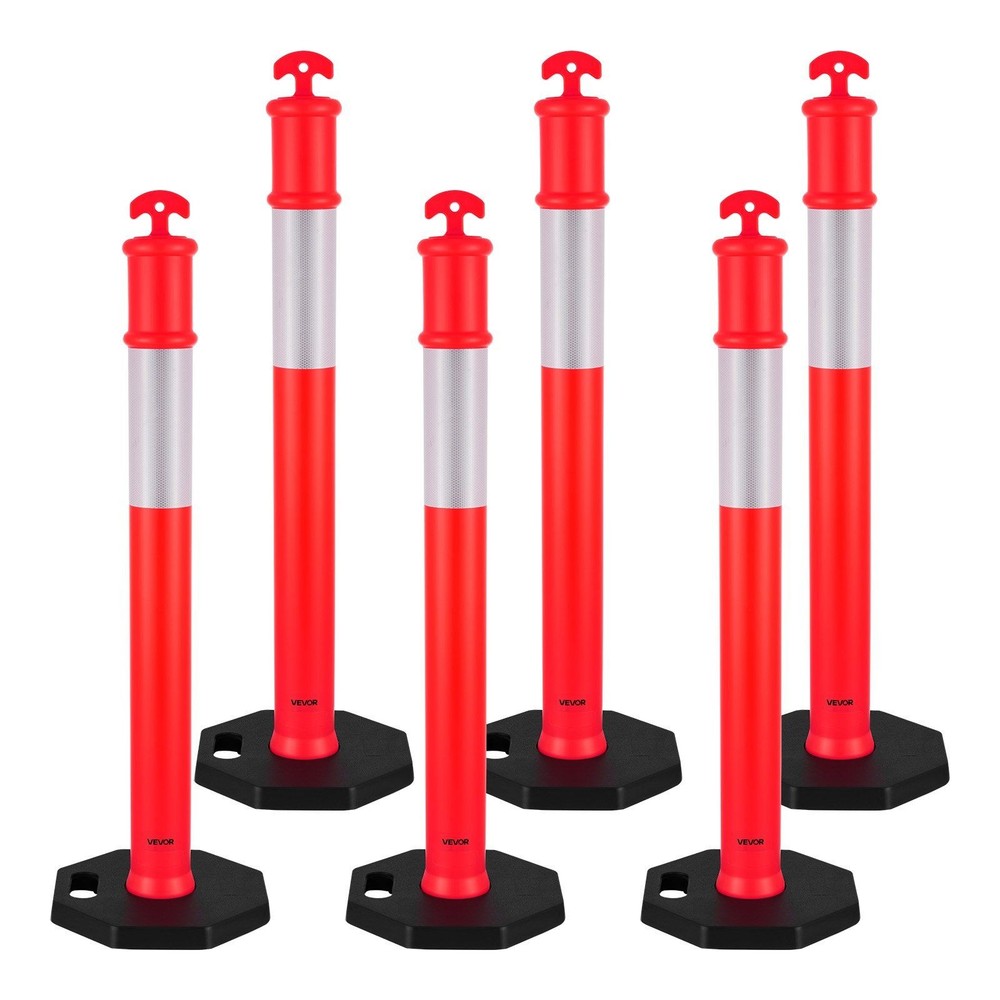48" 6-Pack Delineator Posts with Weighted Base & Reflective Strips - Red
