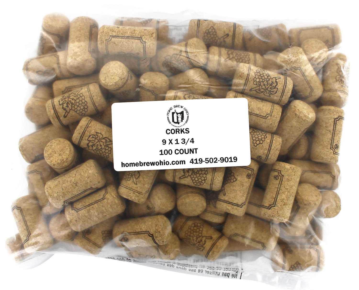 #9 Straight Corks 15/16" x 1 3/4". Bag of 100