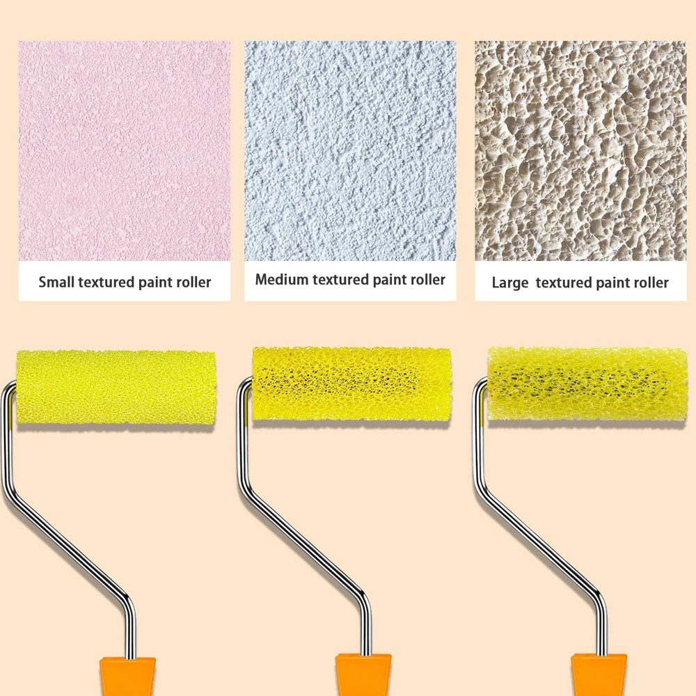 12 Pcs Textured Paint Roller Covers with 2 Frames Set, 4 Inch 3 Textures Foam