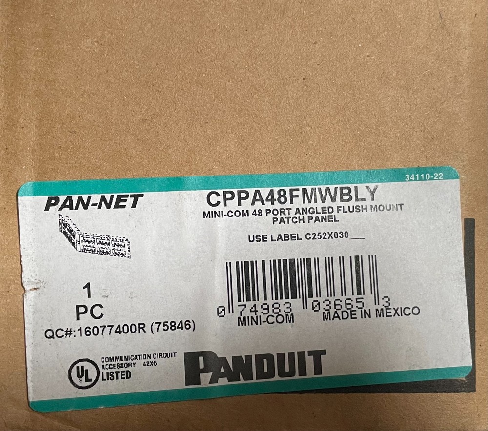 Panduit CPPA48FMWBLY – Mini‑Com® 48‑Port Angled Flush‑Mount Patch Panel (Black,