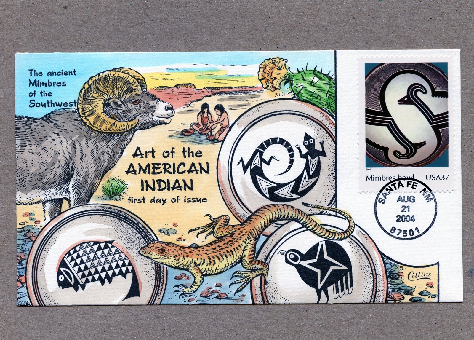WWLF COLLINS FDC  ART OF THE AMERICAN INDIAN  3873a  MIMBRES BOWL