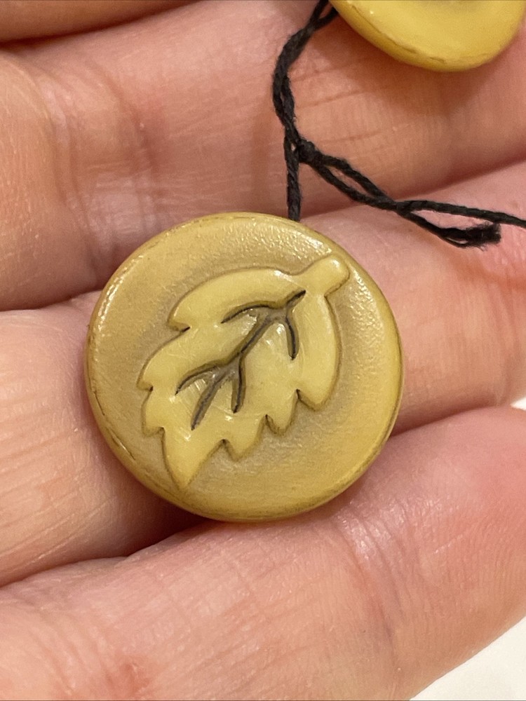 2 Vintage Celluloid Plastic Leaf Buttons 3/4”