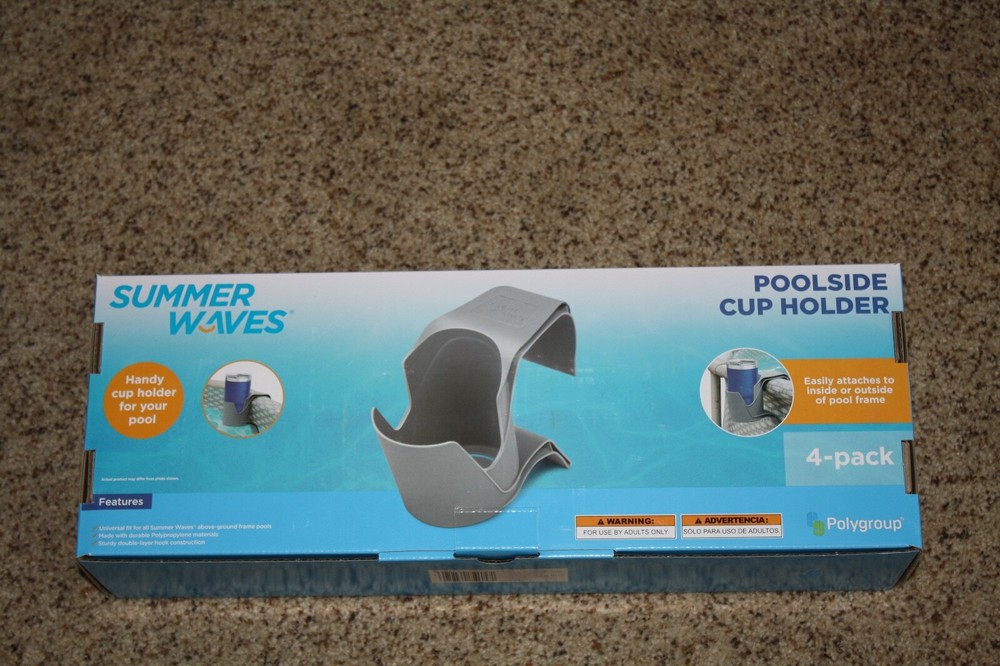 Summer Waves Poolside Pool Frame Attachable  Cup Holder  Gray 4-Pack Brand New