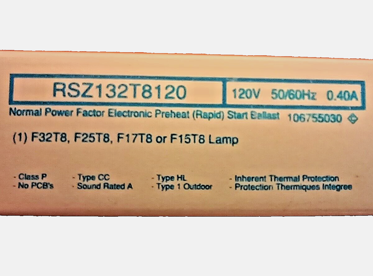 Robertson RSZ132T8120 Electronic Ballast, 120V, 50/60Hz, 0.40A UL/CSA [73-515]
