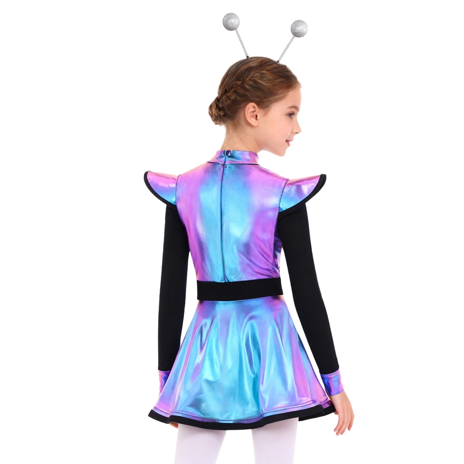 Kids Girls Dress Mock Neck Alien Costume Built-In Shorts Outfit Outerspace 2Pcs