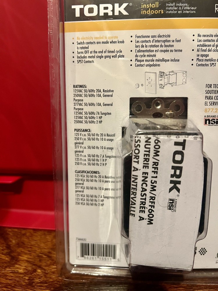 Tork In-Wall Interval Timer Switch, Range 0-60 Minutes SpringWound RFF60M New