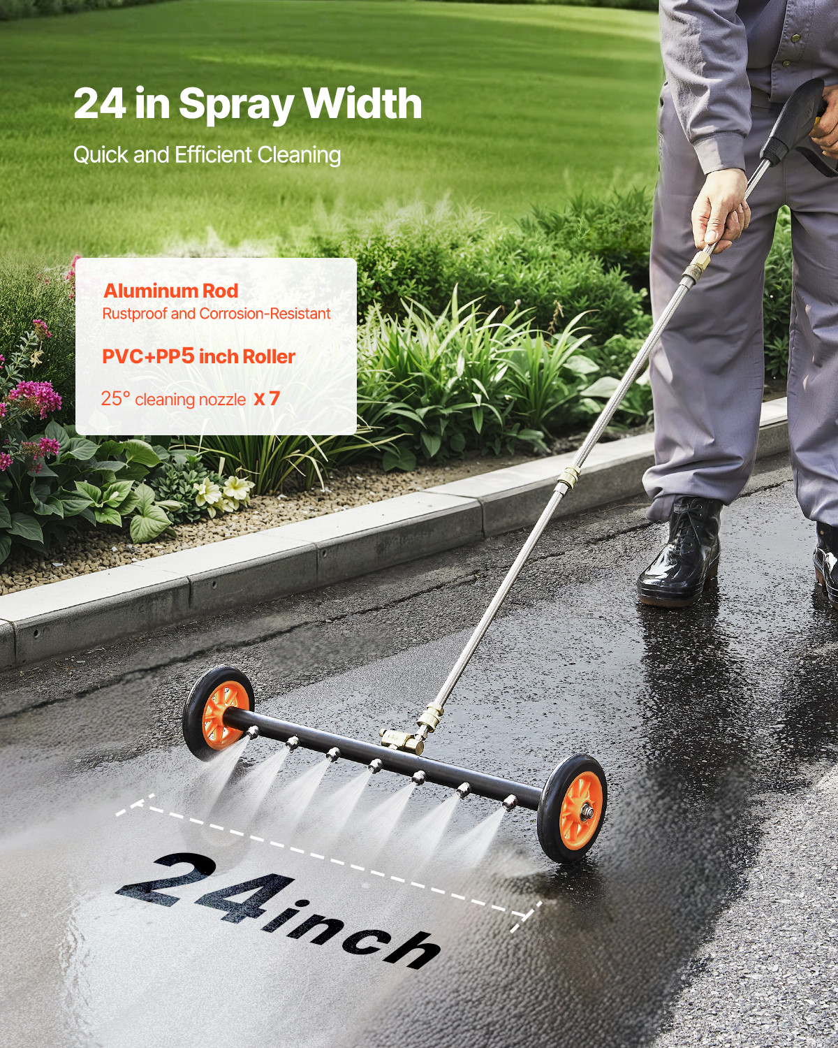 24" Pressure Washer Undercarriage Cleaner with 2 Wheels 2 Extended Wands