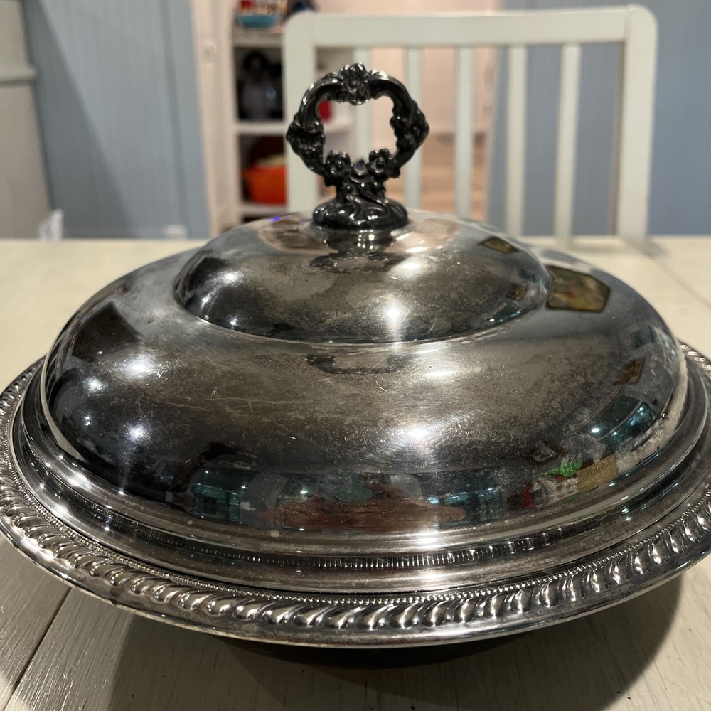 Silverplate Covered Serving Dish 3 Pc.~Pyrex Vintage Wood Handle~EUC~RARE￼
