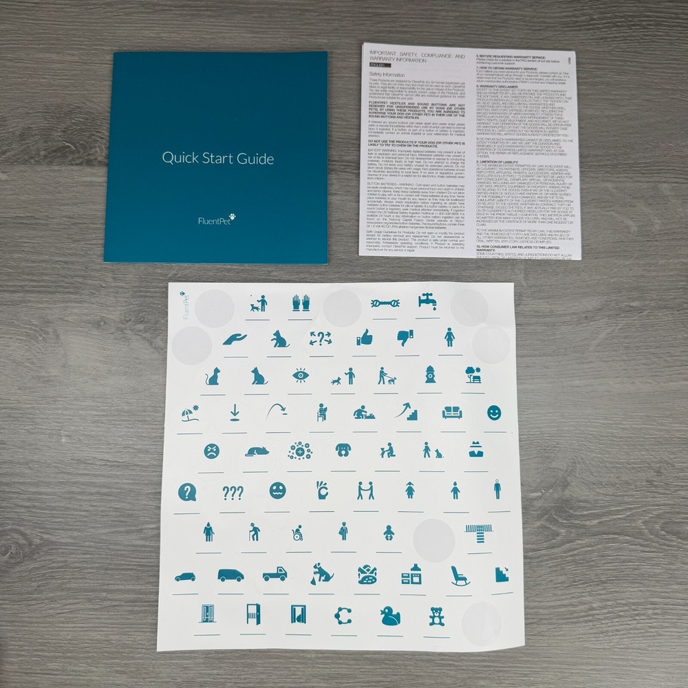 Fluent Pet Classic Quick Start Guide Paperwork & Some Stickers Used