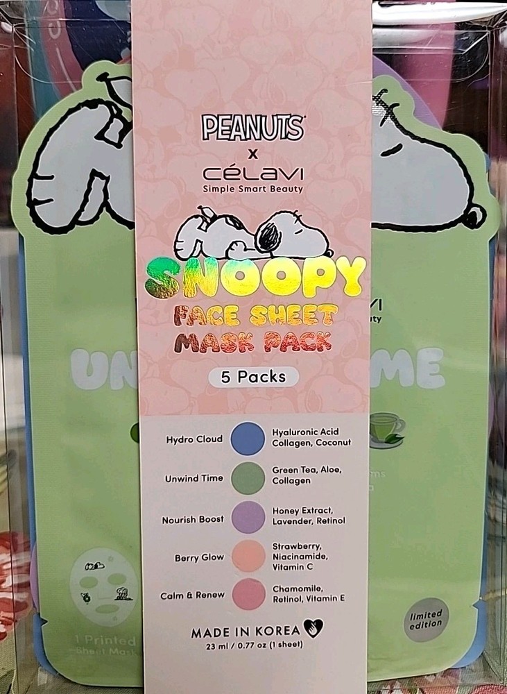 Peanuts Snoopy Face Variety Sheet Mask 5 Pack By Celavi