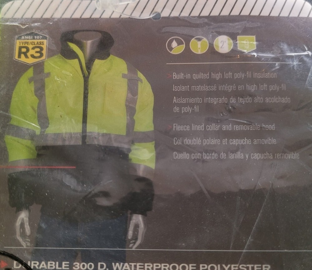 HIGH VISIBILITY Reflective Insulated ANSI Class 3 ROAD WORK Bomber Jacket XLARGE