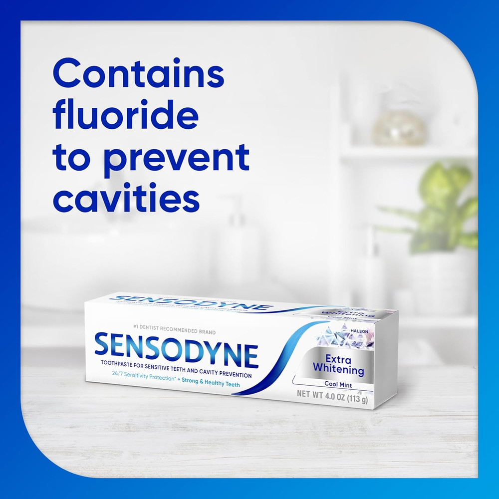 Sensodyne Extra Whitening Toothpaste for Sensitive Teeth, Cool Mint, 4 oz (Pack
