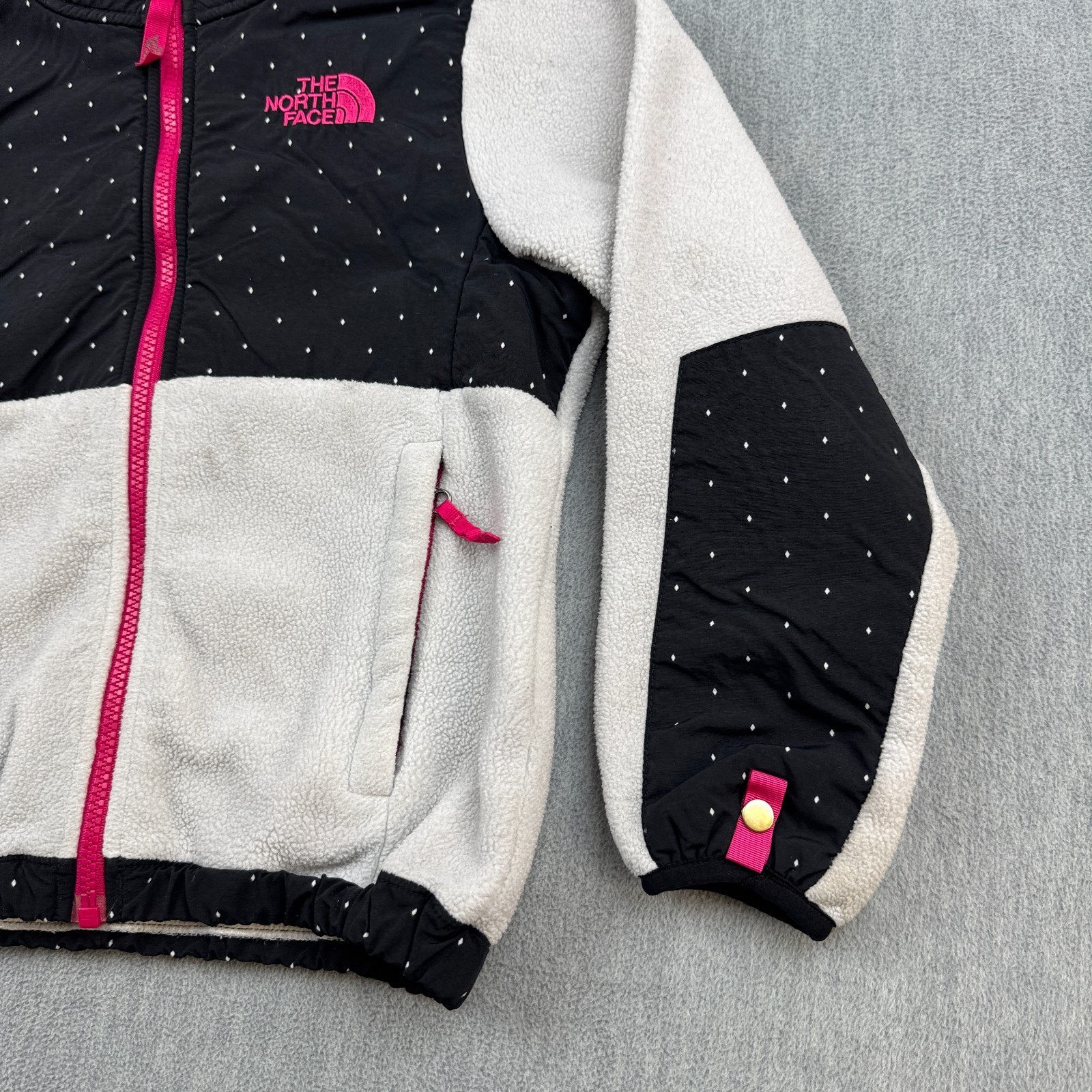 The North Face Jacket Teen Girls XS 6 Black White Denali Hooded Diamond Fleece