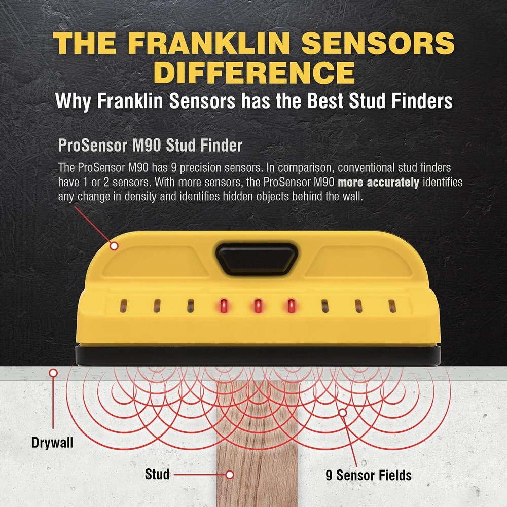 Franklin Prosensor M90 Stud Finder 9 Sensors Led Display Durable Accurate Tool