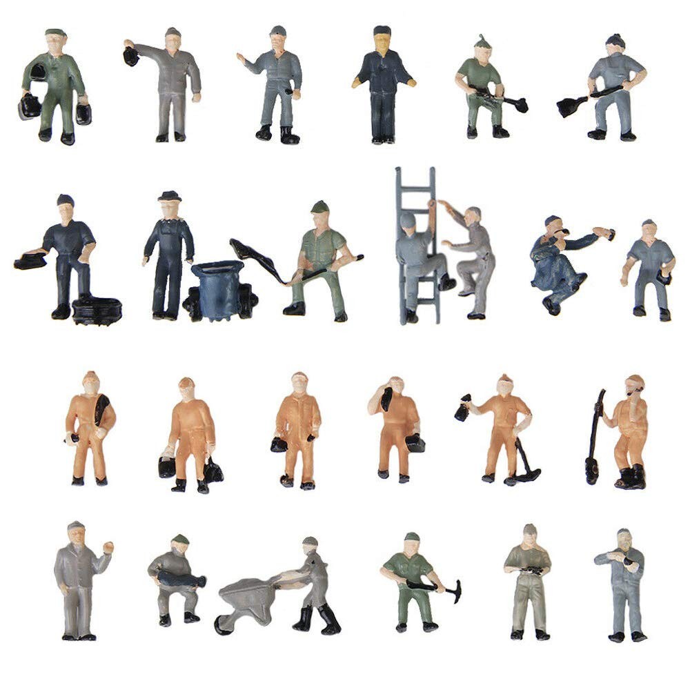 25pcs Simulation Train Track Railroad Worker Model People Figures with Tools ...