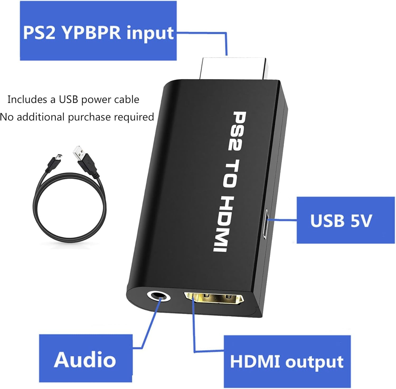 PS2 to HDMI Video Converter Adapter with 3.5mm Audio Output for HDTV Monitor Lot