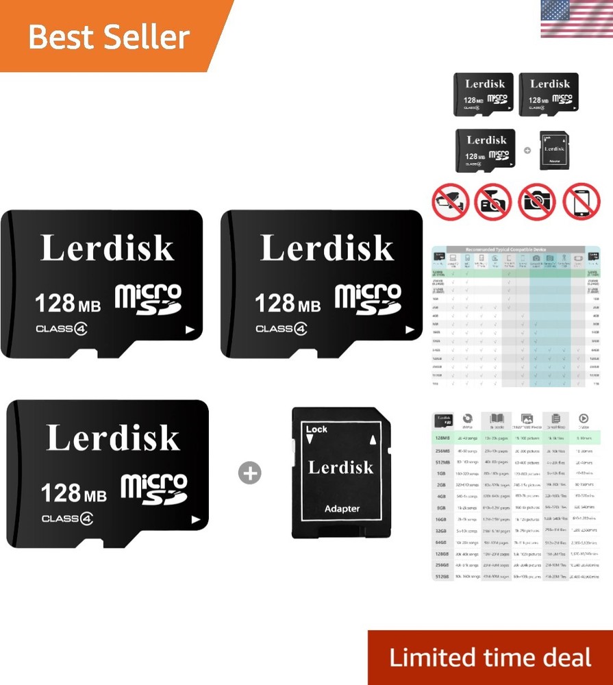 Durable 128MB Micro SD Card Pack - Great for Music & Text Storage (3 Count)