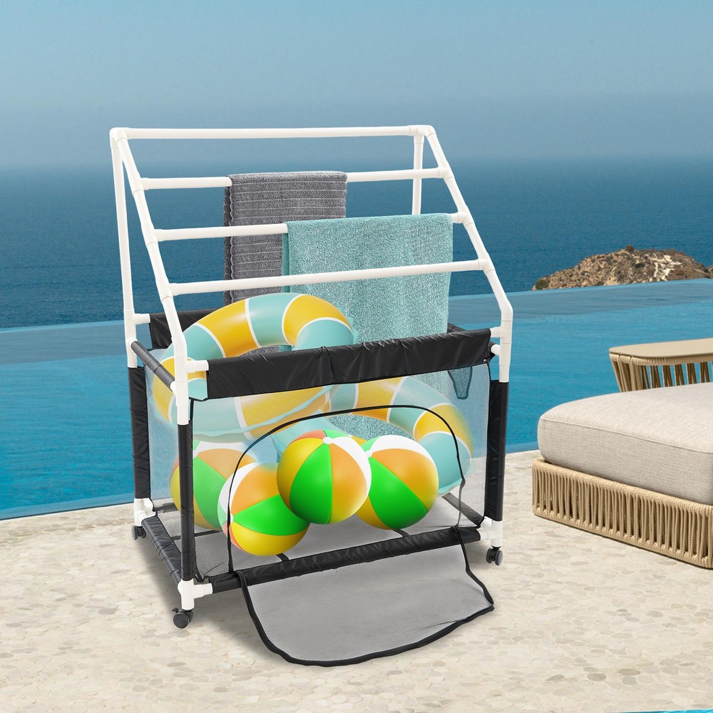 Rolling Pool Noodle Storage Organizer Bin with Mesh