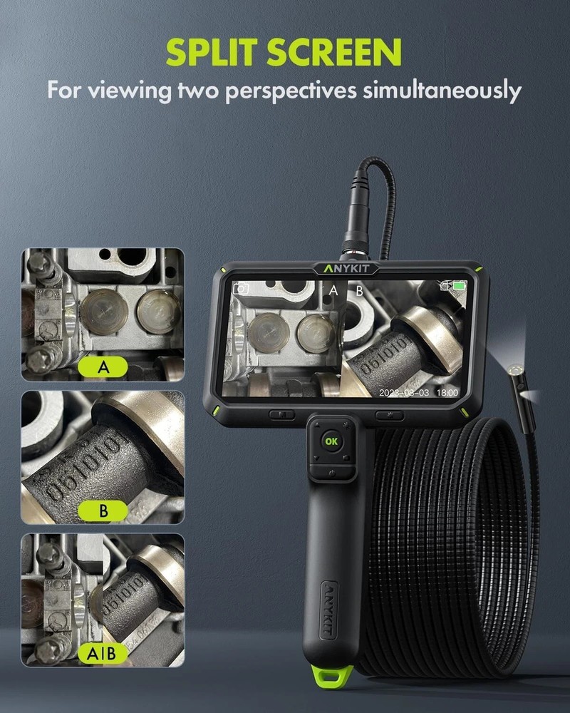 Dual Lens Borescope Inspection Camera Endoscope 6" Screen with Split Screen 32GB