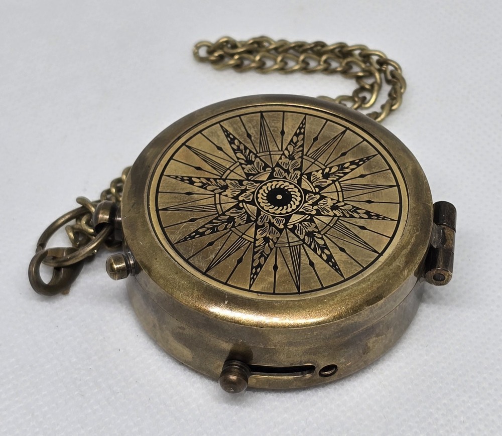 Antique Style Brass Compass Engraved