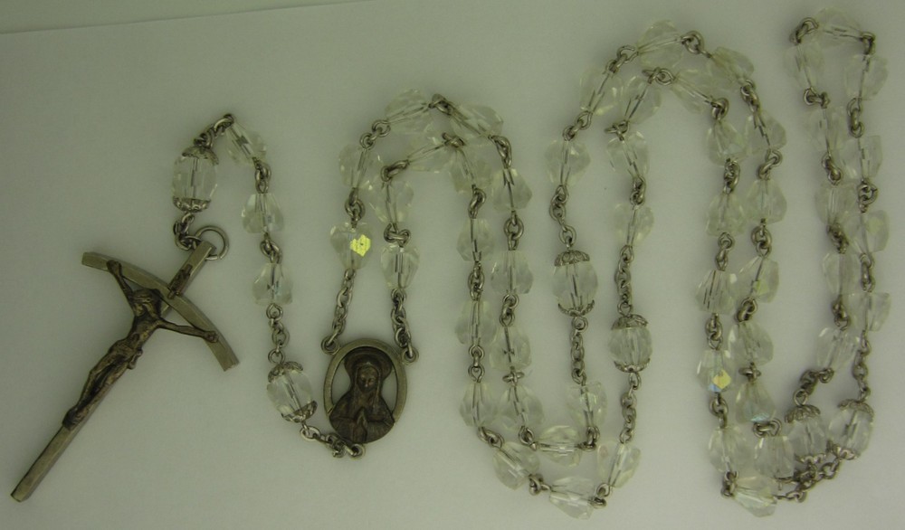 Vintage Rosary Clear Beads Teardrop Iridescent Religious Holy Catholic Jesus