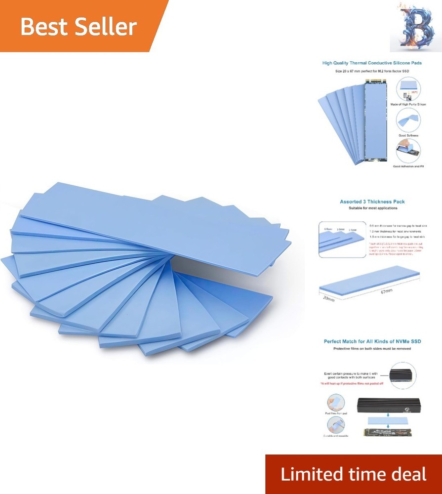 High Performance Silicone Thermal Pads - 12 Mixed Sizes for Efficient Cooling