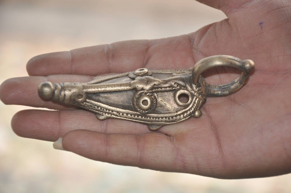 Vintage Brass Handcrafted Unique Shape Embossed Pendant