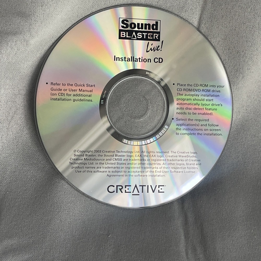 Sound Blaster Live Installation CD 2003 Creative Technology PCI Card Software E1