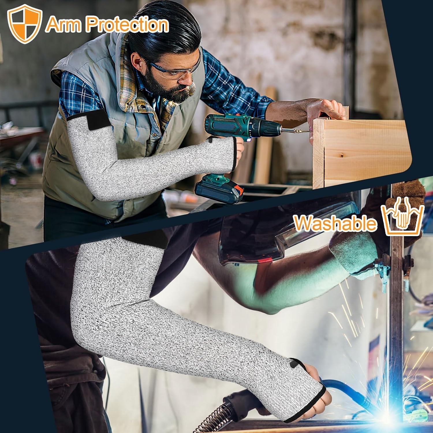 Protective Arm Sleeves 1 Pair, Cut Resistant for Thin Skin, Welding or Gardening