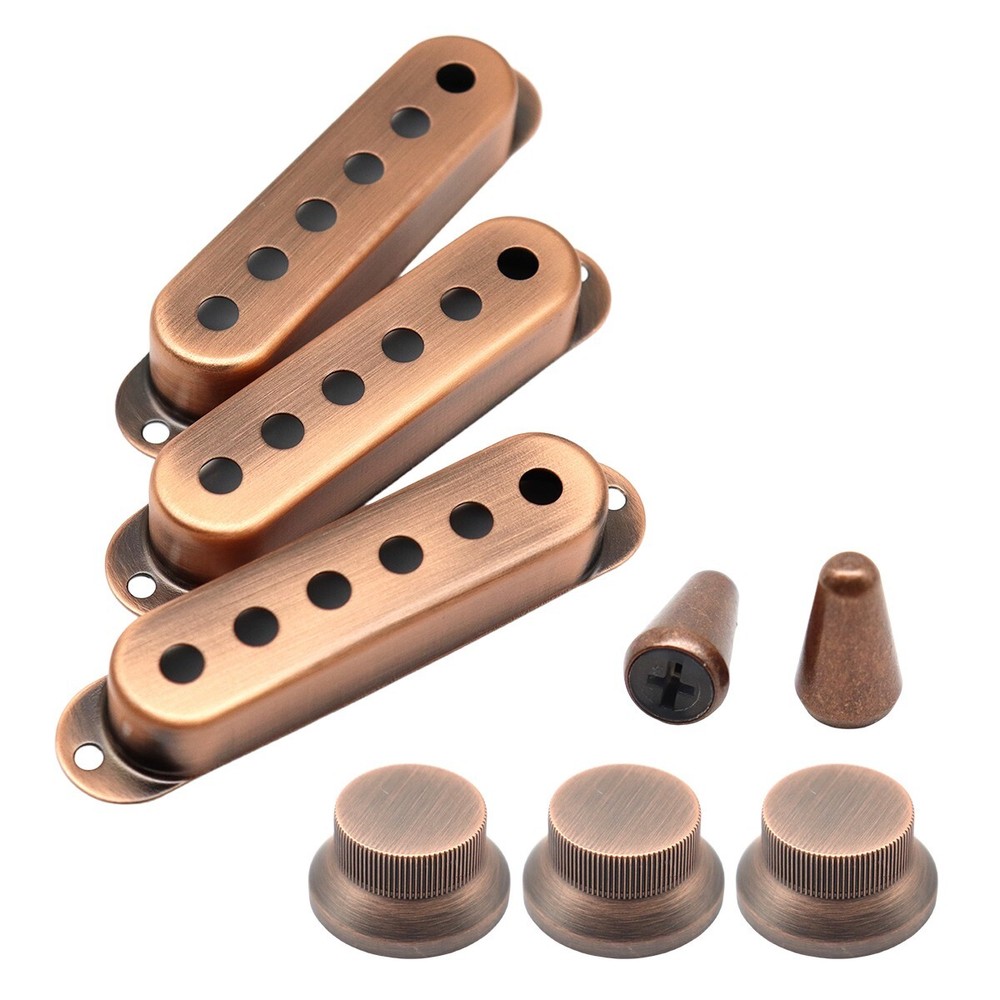 Electric Guitar SSS Pickup Cover,Knobs,Switch Tip Set Red Copper For FD ST SQ
