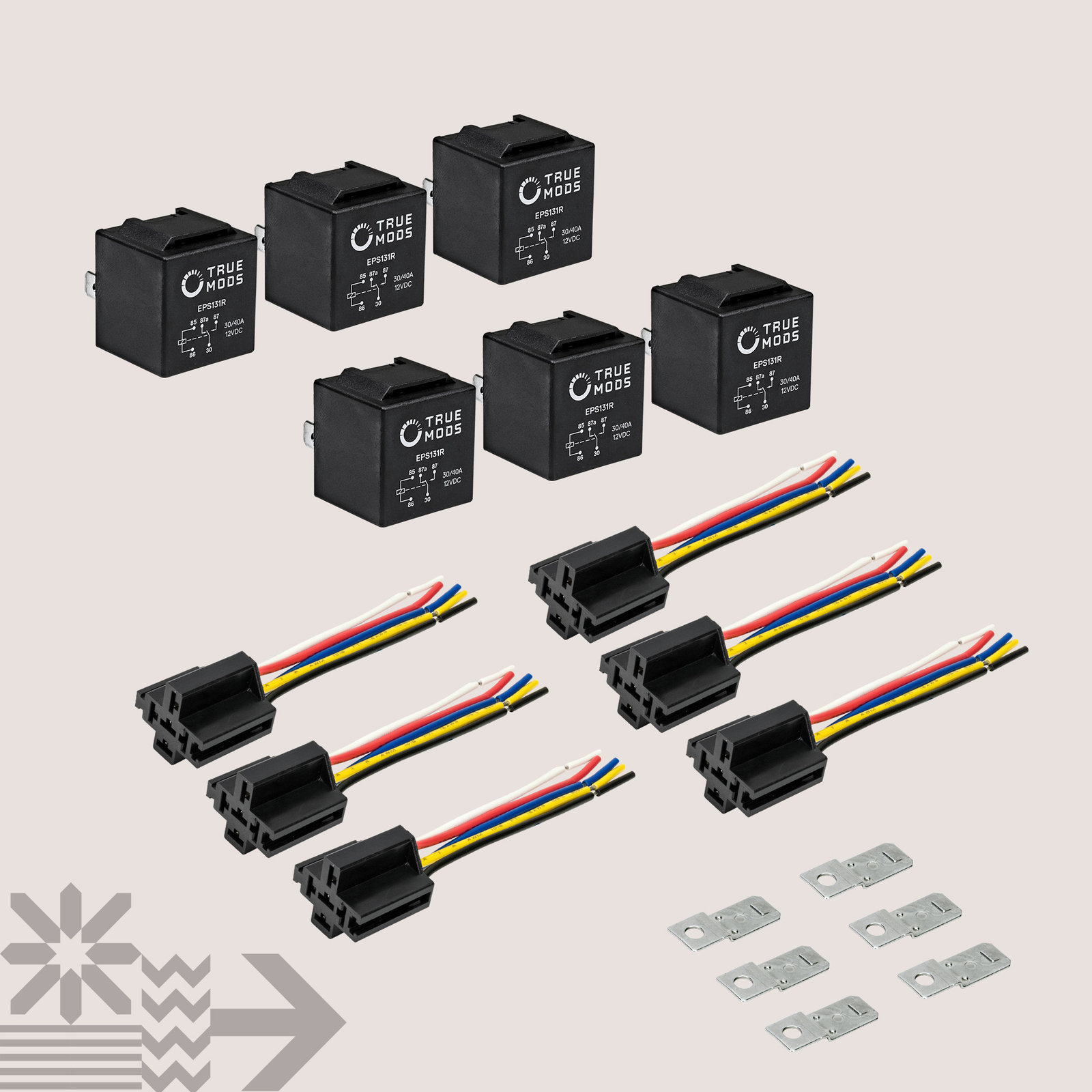 6 Pack 5-Pin 12V 30/40A Automotive Bosch Style Relay Kit w/ Interlocking Sockets