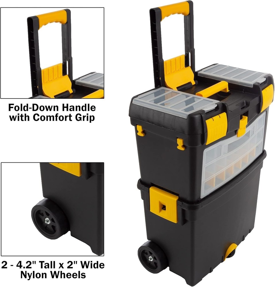 Rolling Tool Box with Wheels, Foldable Comfort Handle, and Removable Top – To...