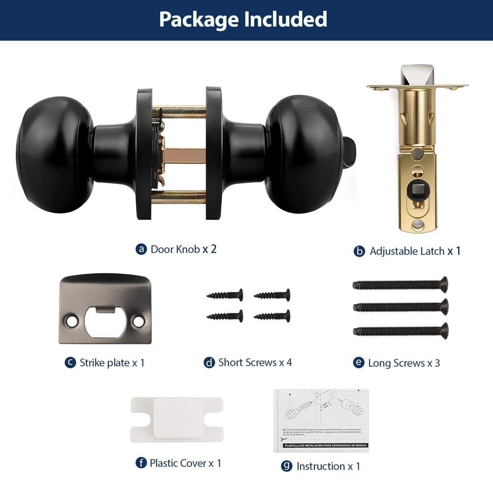 Orger 10 Pack Matte Black Privacy Door Knobs Interior, Classic Round Shape Be...