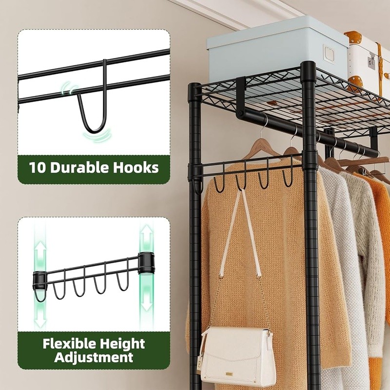 Heavy Duty Rolling Closet Rack Adjustable Shelves 350lbs Capacity Storage System