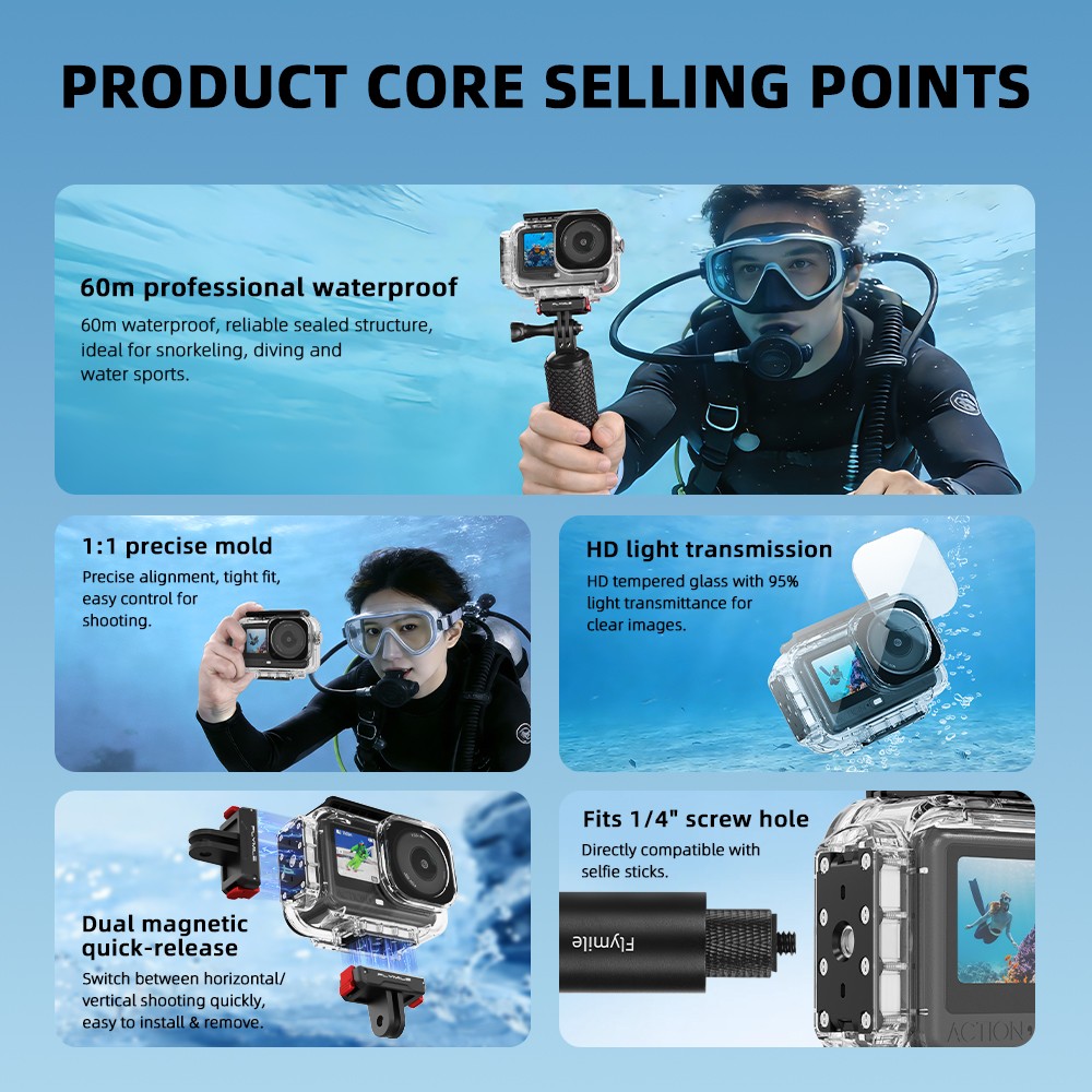 Waterproof Case For DJI OSMO Action6 Camera 60M/196FT Invisible Shell Accessory
