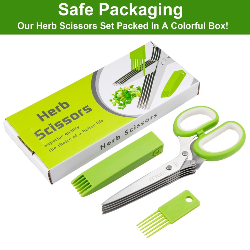 Herb Scissors Set with 5 Blades and Cover - Multipurpose Kitchen Herb Shear