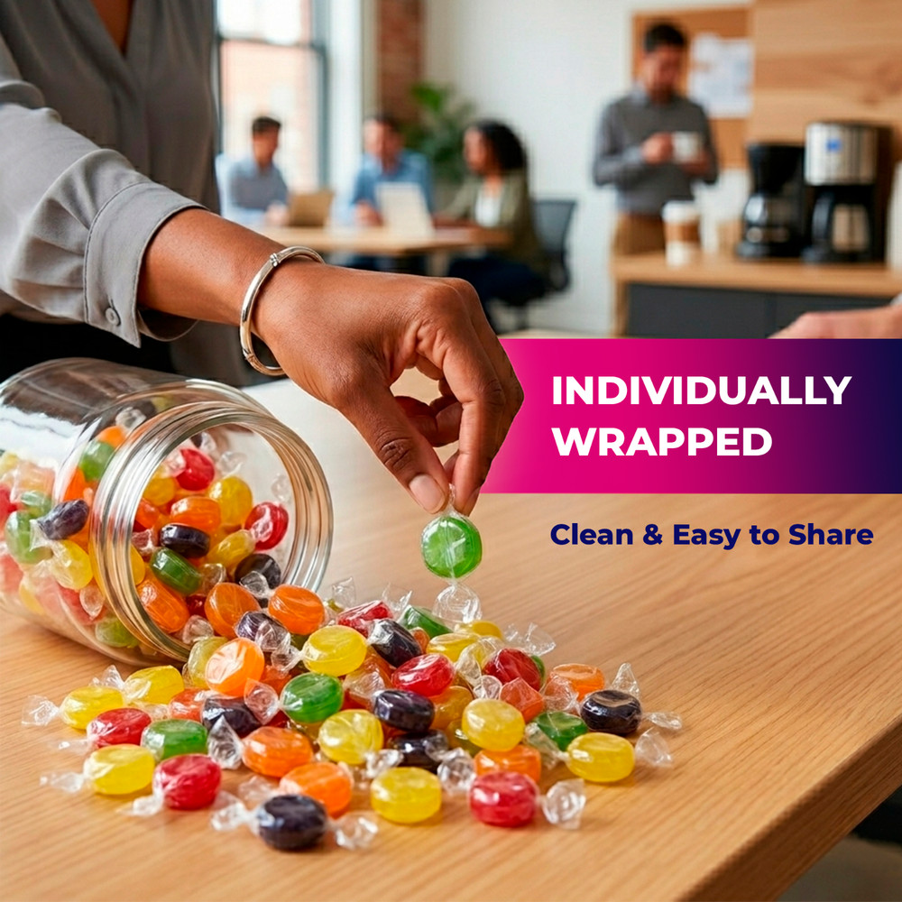 Assorted Fruit Hard Candy, 90 Pcs Individually Wrapped Fruit Drops – Bulk 16 oz