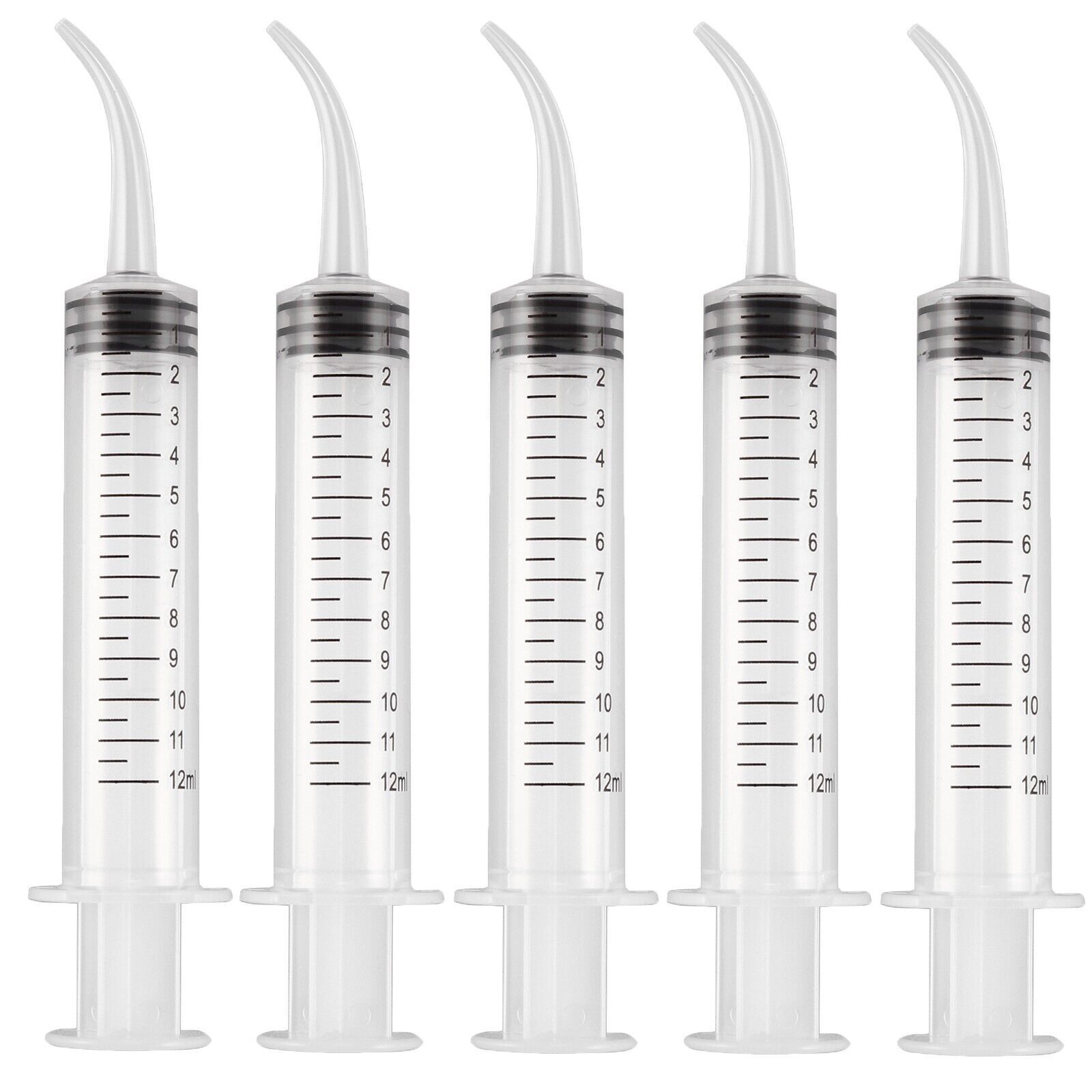 10Pcs Dental Irrigation Syringes Long Curved Tips Syringe Measurement 12CC
