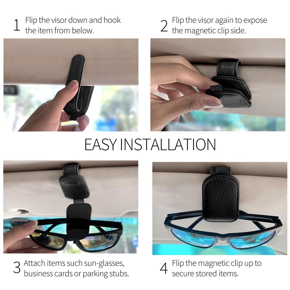 Dodge Durango Rectangle Black Leather Magnetic Sunglass Sun Visor Holder